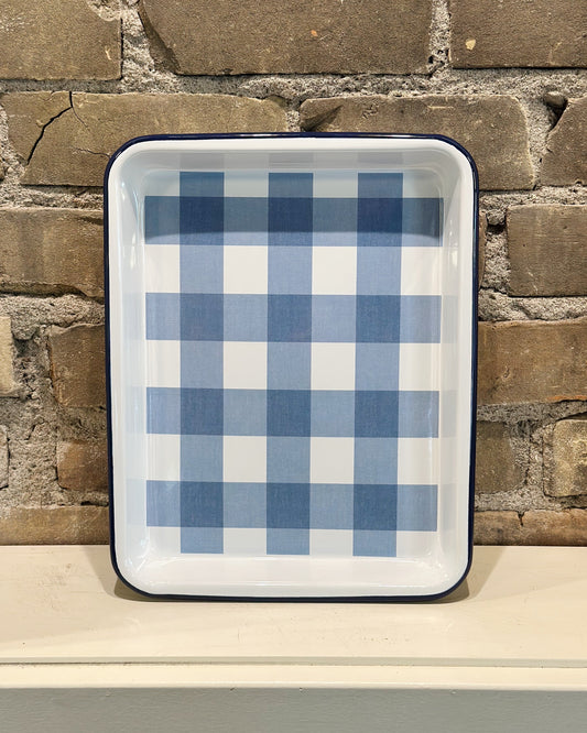 Gingham Enamelware Rectangle Tray
