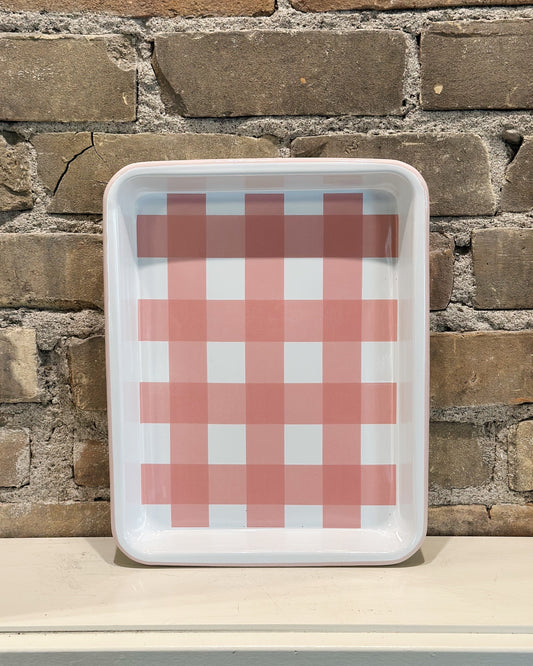 Gingham Enamelware Rectangle Tray